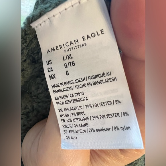 AE Slouchy Chenille Cardigan Open Front Knit Olive Green Large Wool Blend - Picture 8 of 8